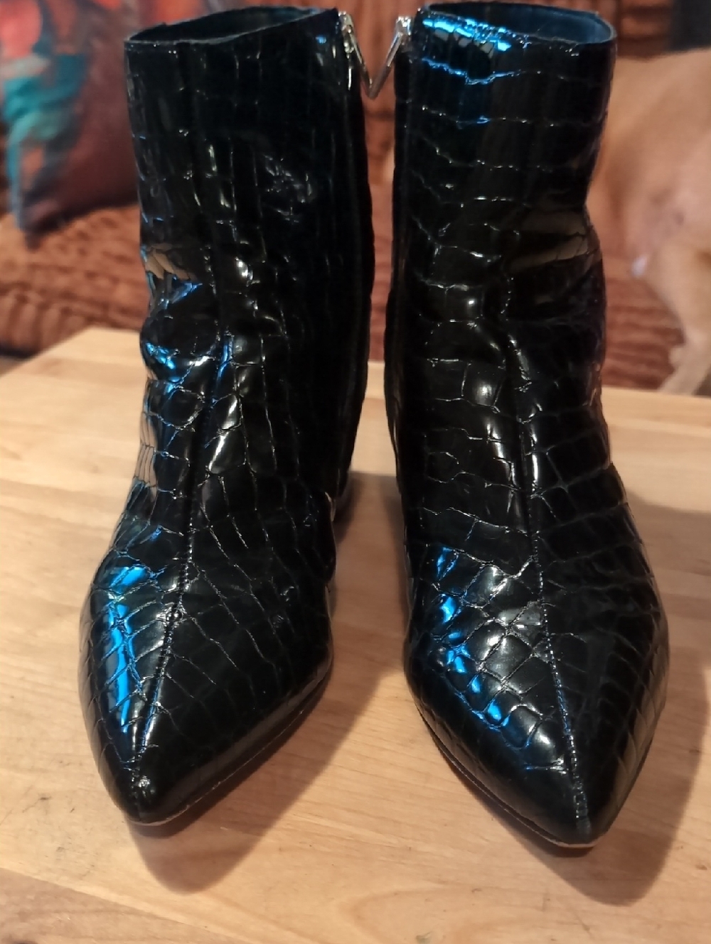 Dolce Vita Black Croc-Embossed Pointed Toe Ankle Boots